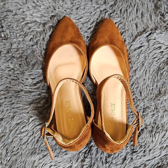 New Chase + Chloe Block Heel Pointed Toe Shoes Sz 7 Faux Brushed Suede - Picture 5 of 12